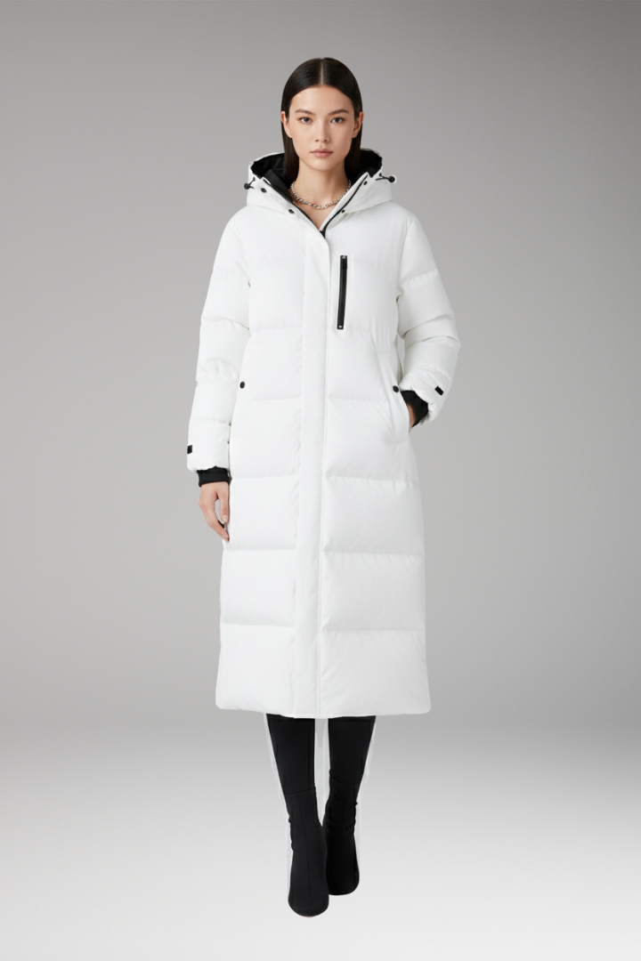Women’s Puffer Coat with Hood and Long Quilted Design