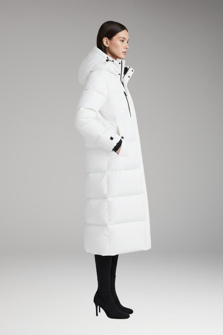 Women’s Puffer Coat with Hood and Long Quilted Design