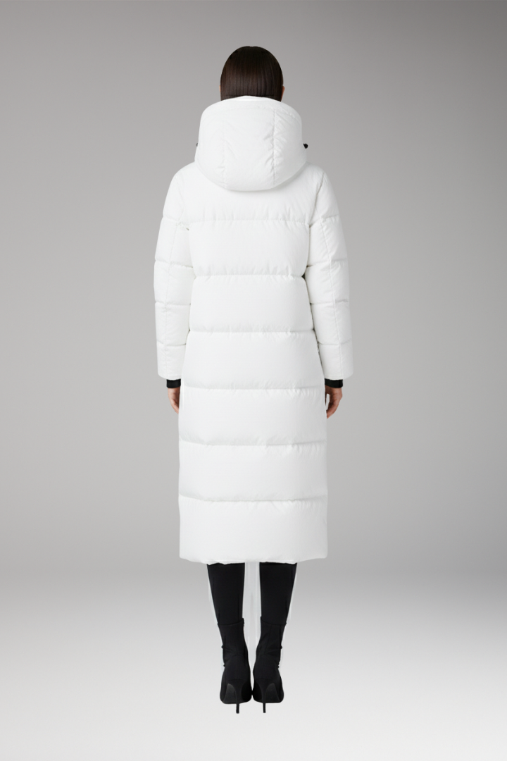 Women’s Puffer Coat with Hood and Long Quilted Design