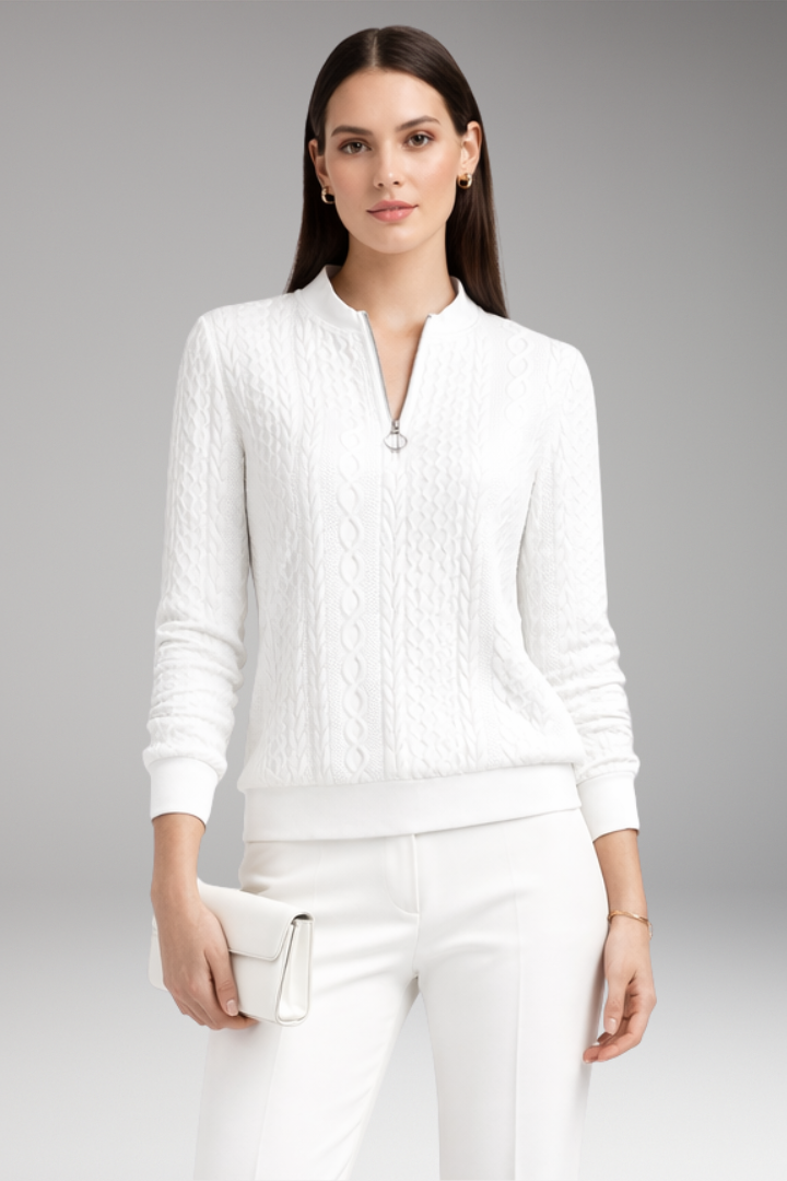 Women’s Pullover with Front Zipper and Cable Knit Surface
