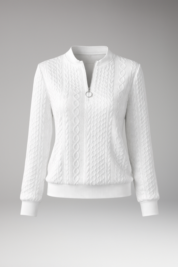 Women’s Pullover with Front Zipper and Cable Knit Surface