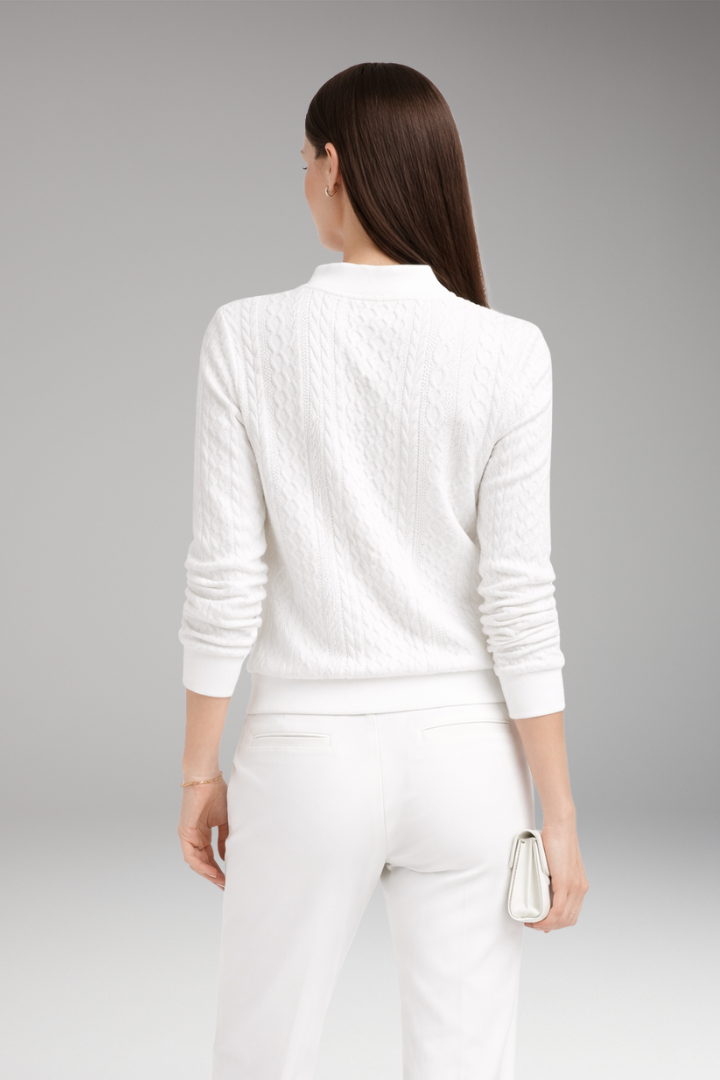 Women’s Pullover with Front Zipper and Cable Knit Surface