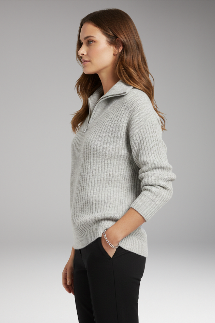 Women’s Pullover with V-Neck and Half-Zip