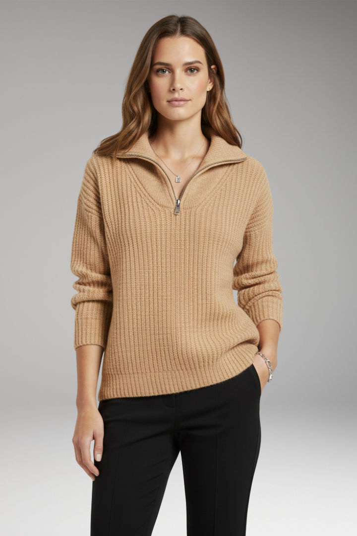 Women’s Pullover with V-Neck and Half-Zip
