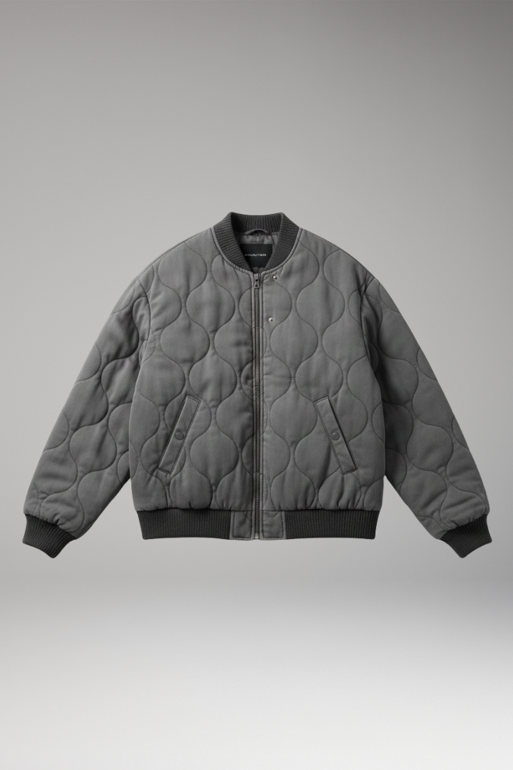 Women’s Quilted Bomber Jacket with High Collar and Ribbed Edges