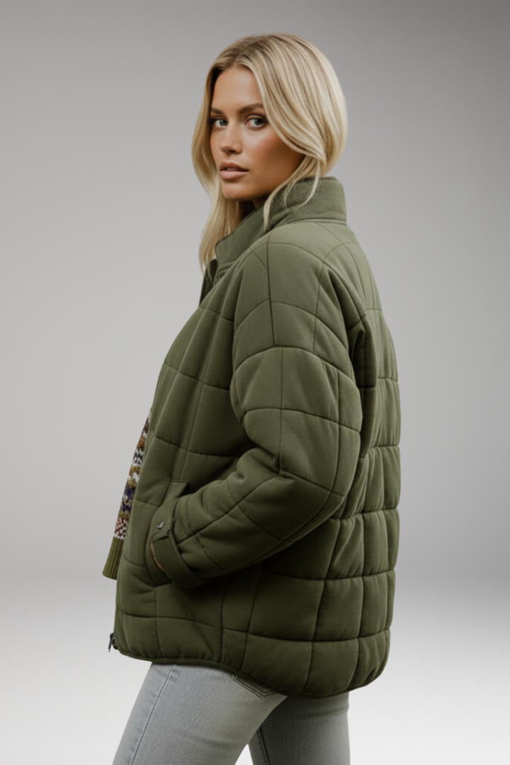 Women’s Quilted Jacket with High Collar and Zip Closure