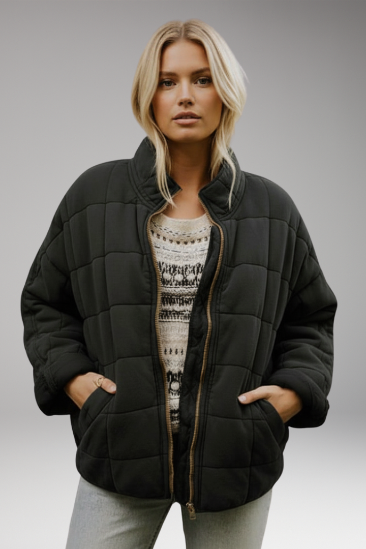 Women’s Quilted Jacket with High Collar and Zip Closure