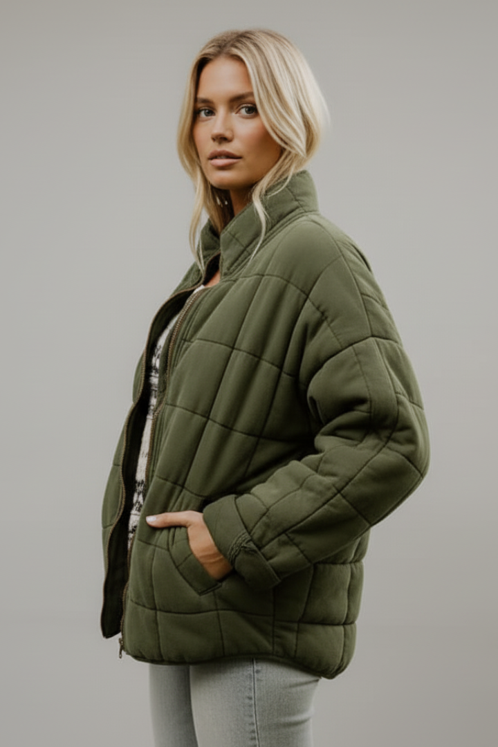 Women’s Quilted Jacket with High Collar and Zip Closure