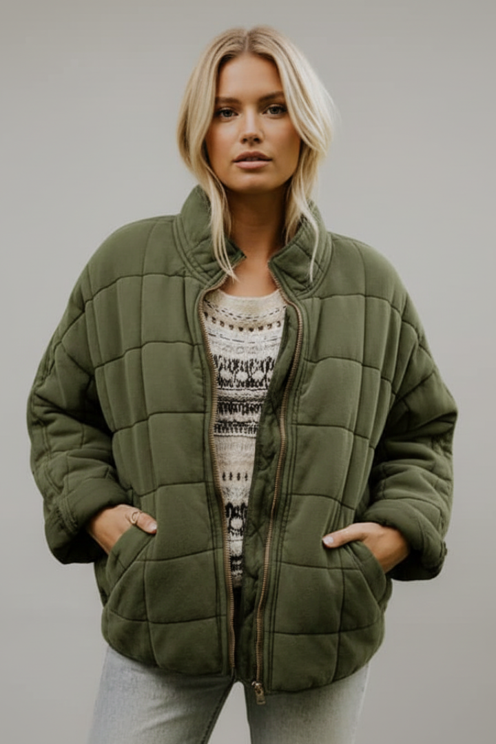 Women’s Quilted Jacket with High Collar and Zip Closure