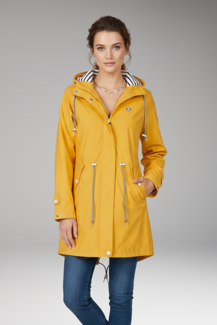 Women’s Raincoat with Adjustable Hood and Water-Resistant Design