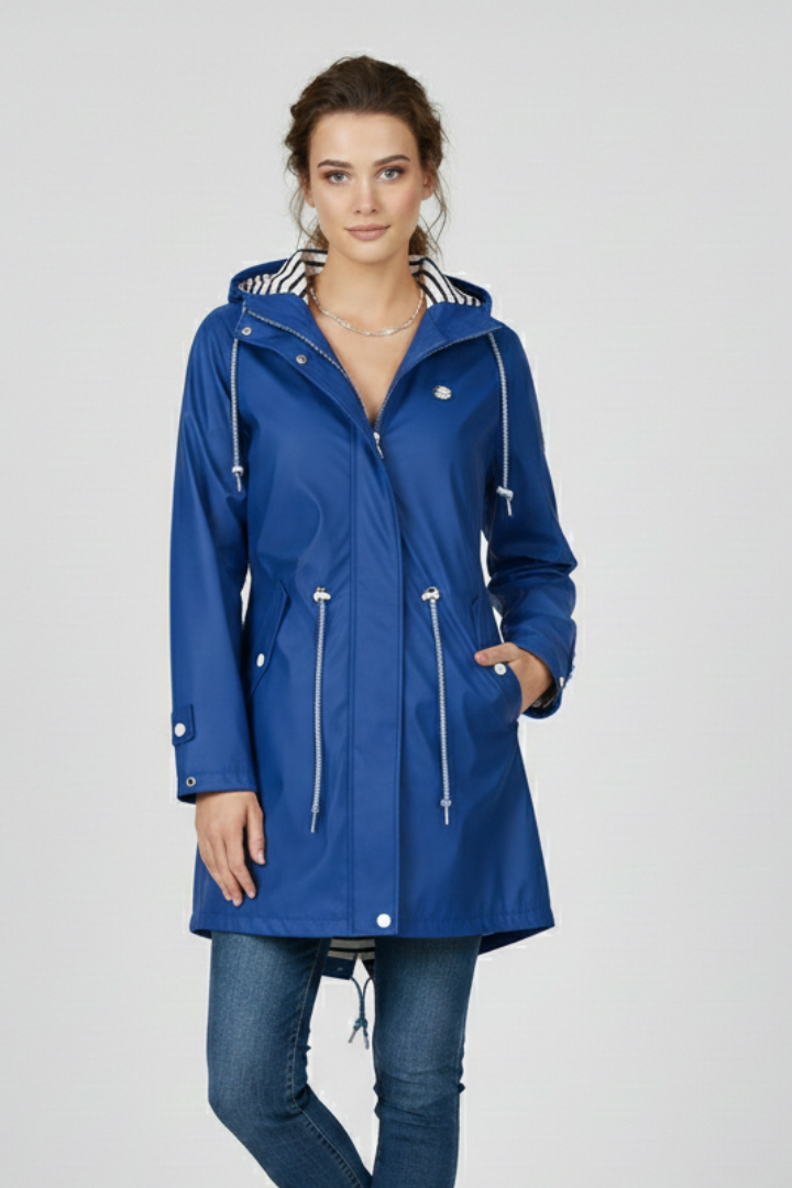 Women’s Raincoat with Adjustable Hood and Water-Resistant Design
