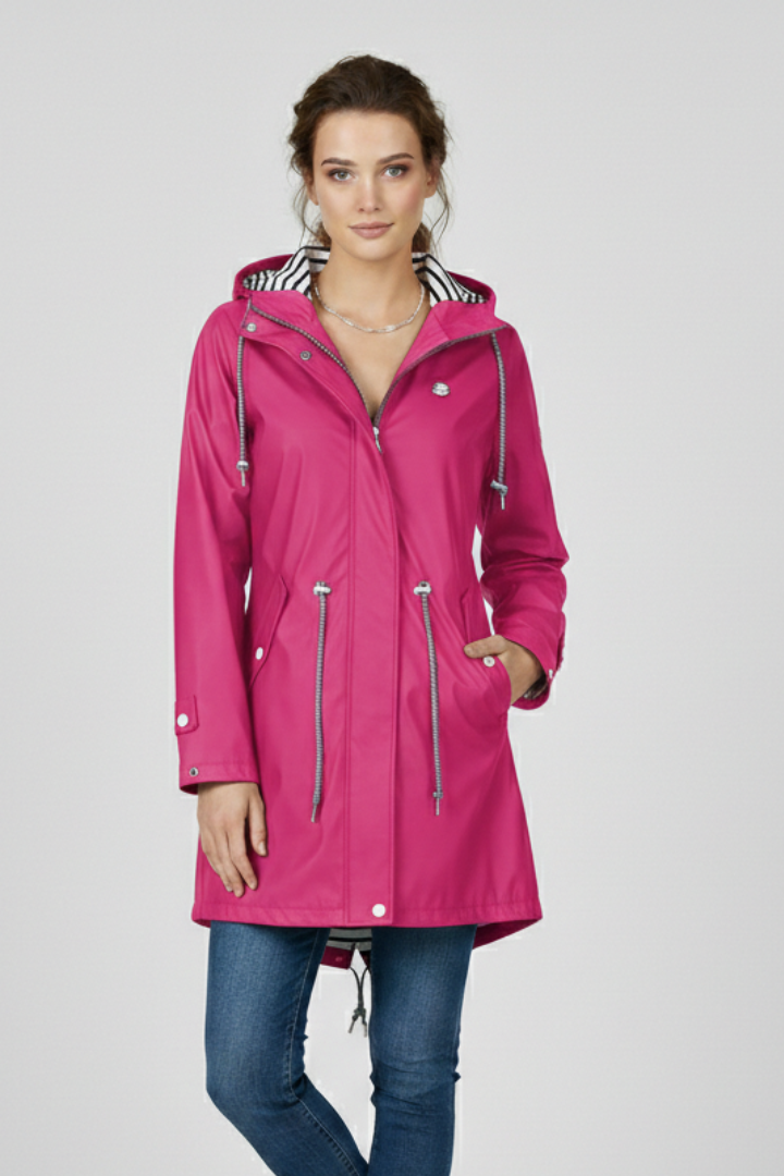 Women’s Raincoat with Adjustable Hood and Water-Resistant Design