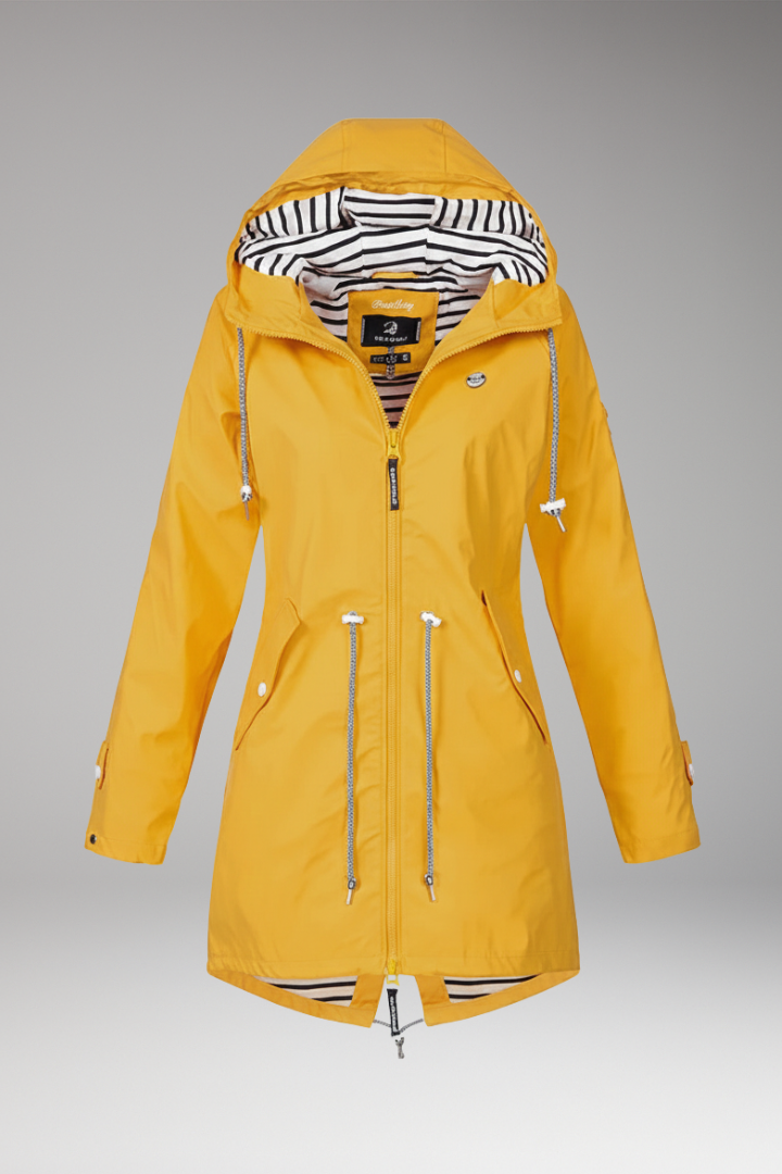 Women’s Raincoat with Adjustable Hood and Water-Resistant Design