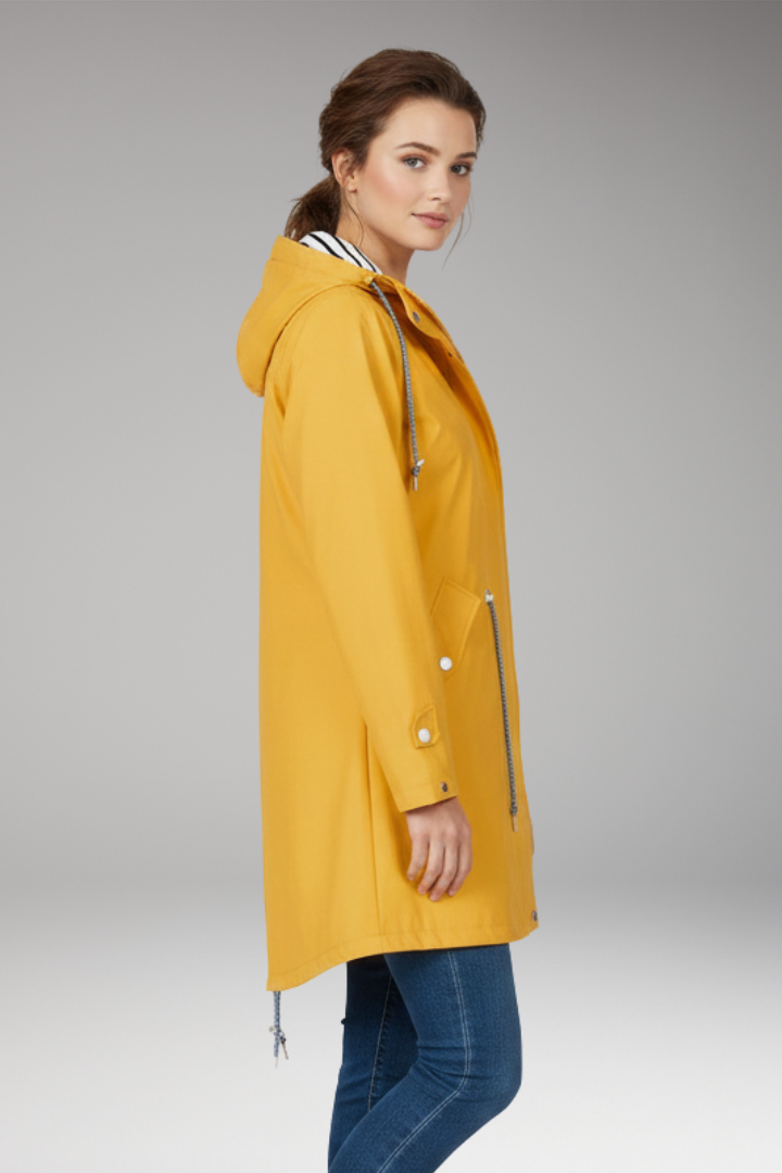 Women’s Raincoat with Adjustable Hood and Water-Resistant Design