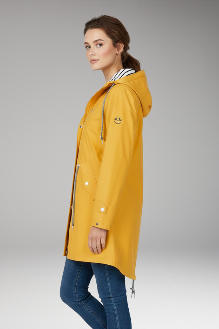Women’s Raincoat with Adjustable Hood and Water-Resistant Design