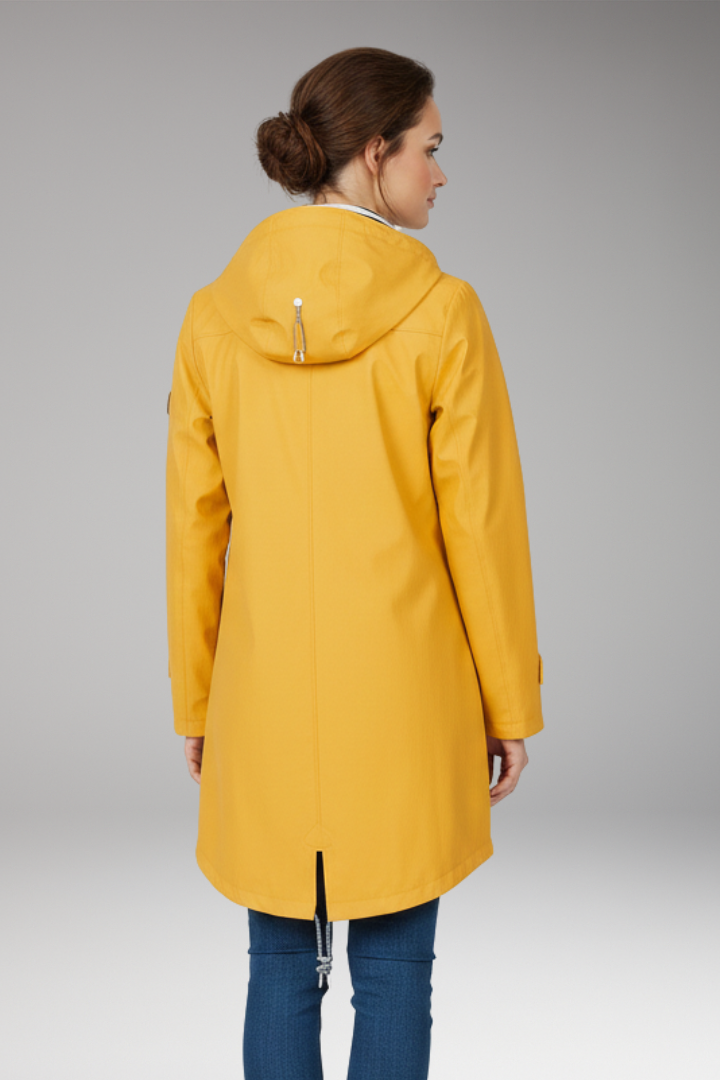 Women’s Raincoat with Adjustable Hood and Water-Resistant Design