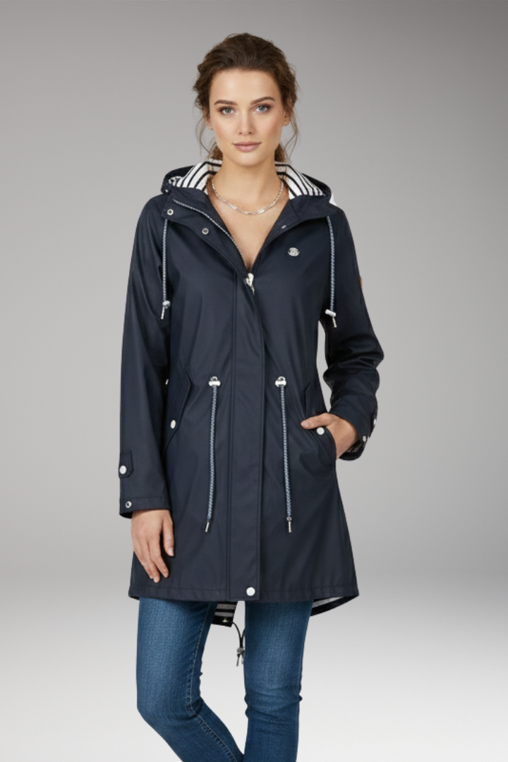Women’s Raincoat with Adjustable Hood and Water-Resistant Design