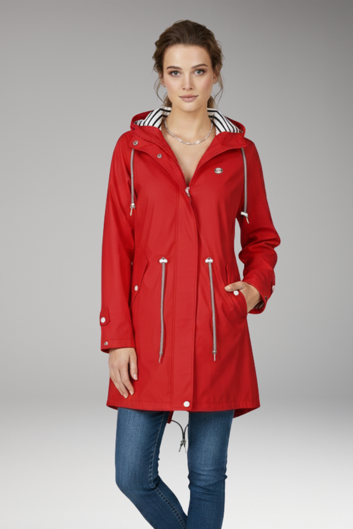 Women’s Raincoat with Adjustable Hood and Water-Resistant Design