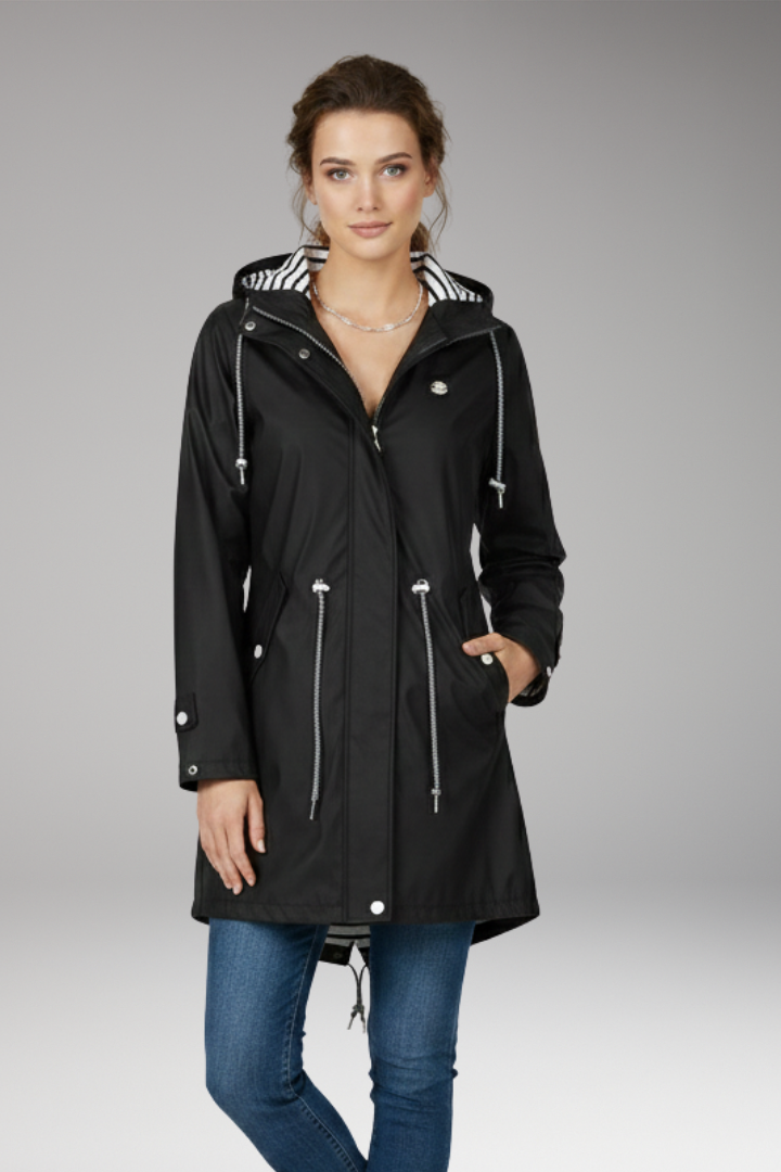 Women’s Raincoat with Adjustable Hood and Water-Resistant Design