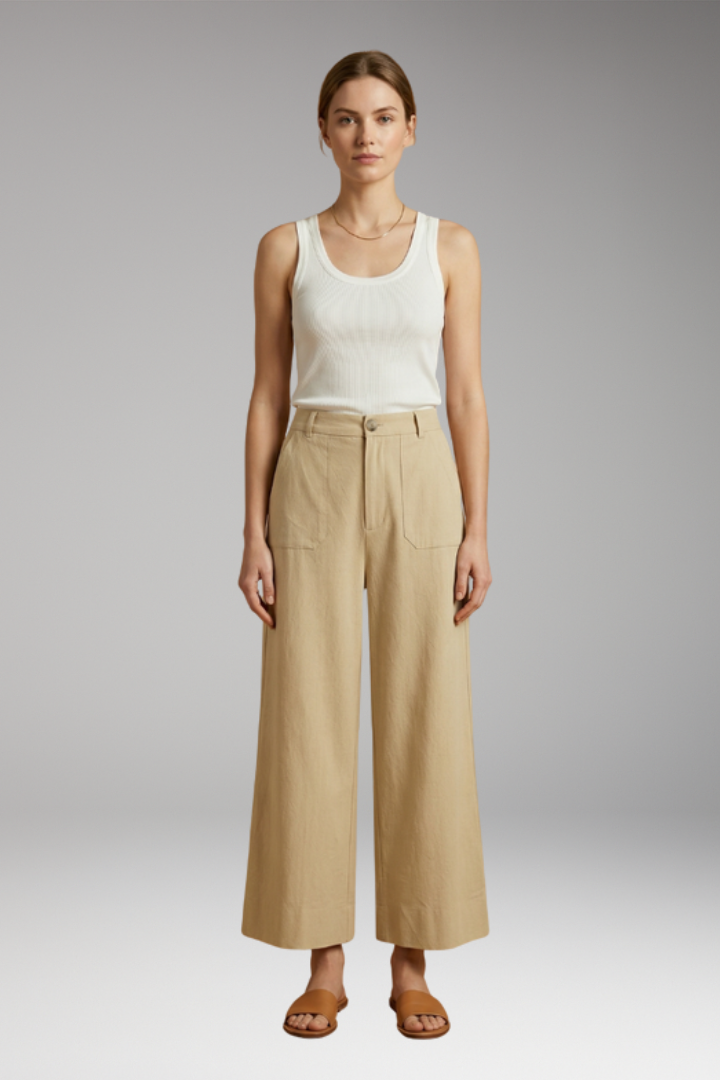 Women's Relaxed Trousers with High Waist and Side Pockets