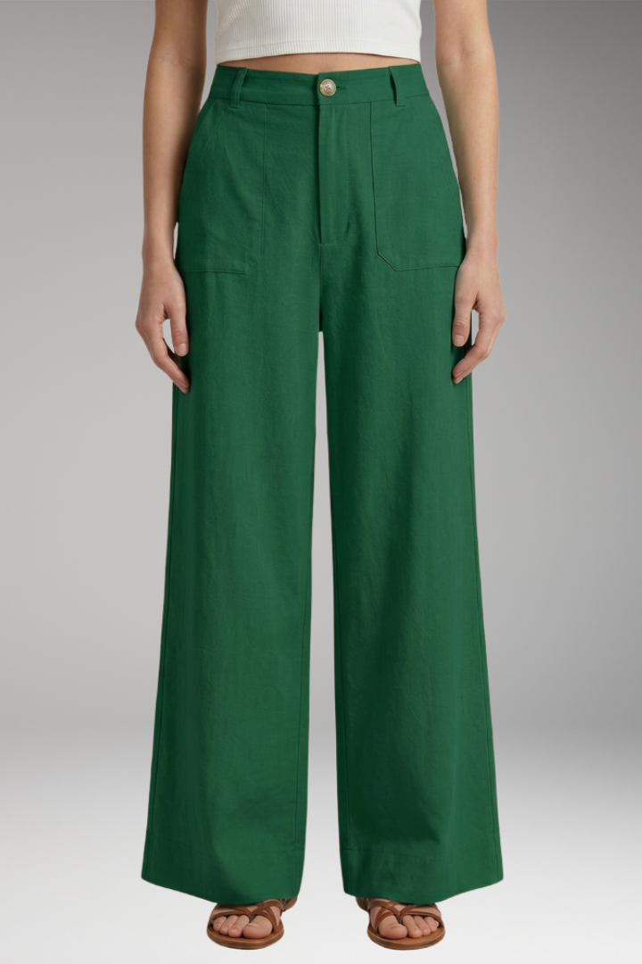 Women's Relaxed Trousers with High Waist and Side Pockets