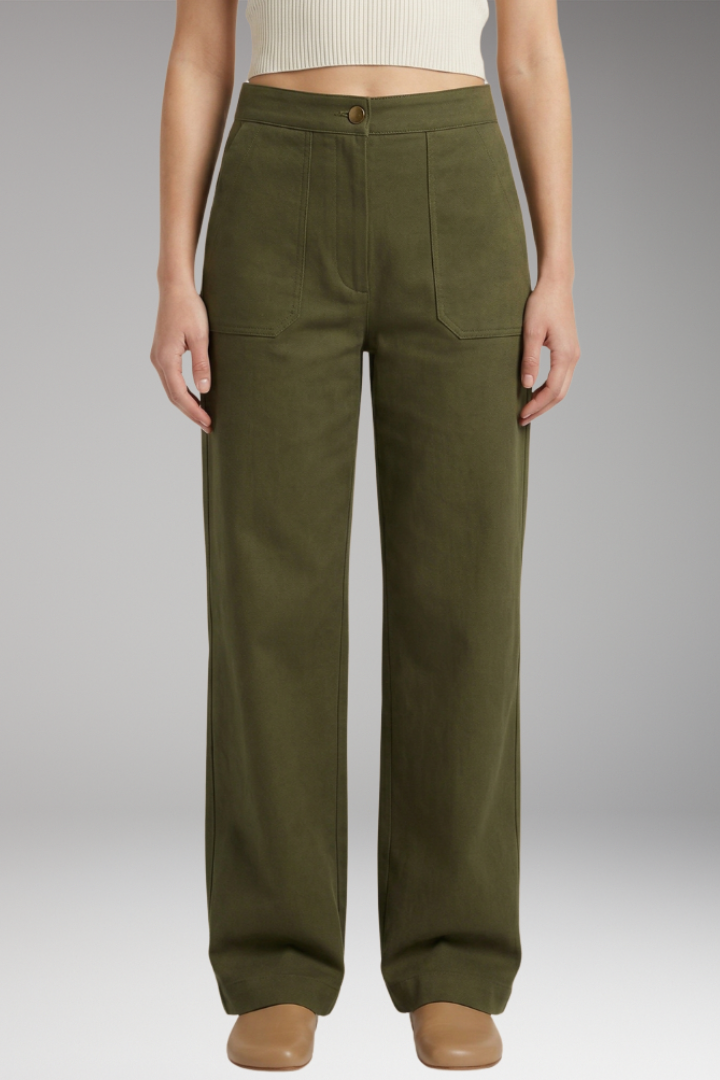 Women's Relaxed Trousers with High Waist and Side Pockets
