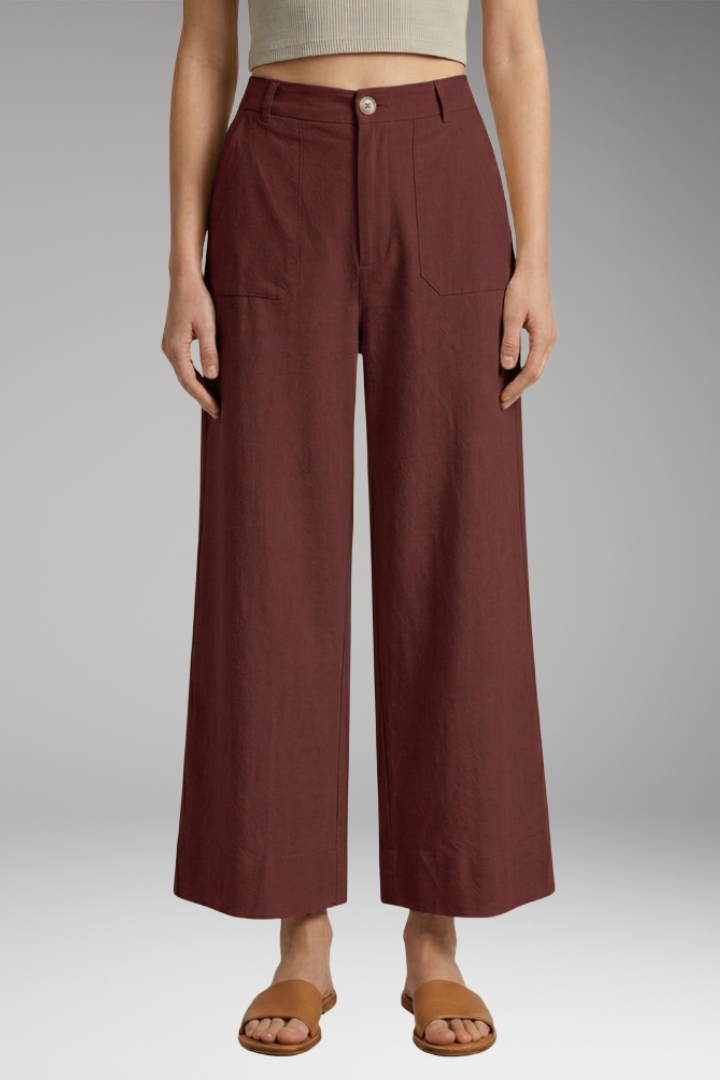 Women's Relaxed Trousers with High Waist and Side Pockets