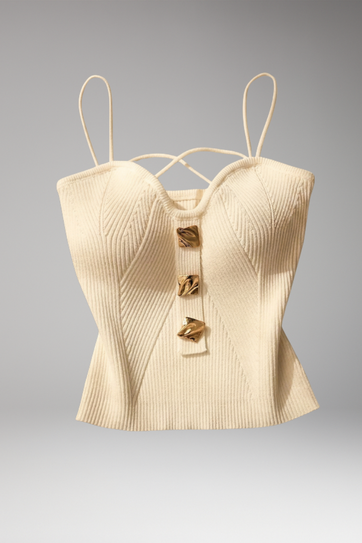 Women's Ribbed Corset Top with Metal Accents and Adjustable Straps