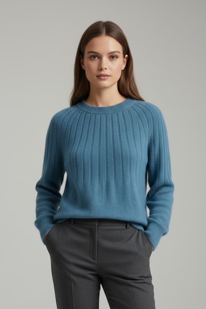 Women’s Ribbed Knit Jumper with Round Neck