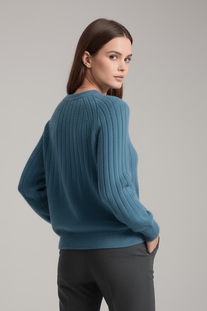Women’s Ribbed Knit Jumper with Round Neck