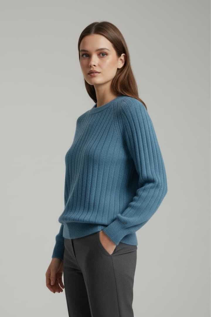 Women’s Ribbed Knit Jumper with Round Neck