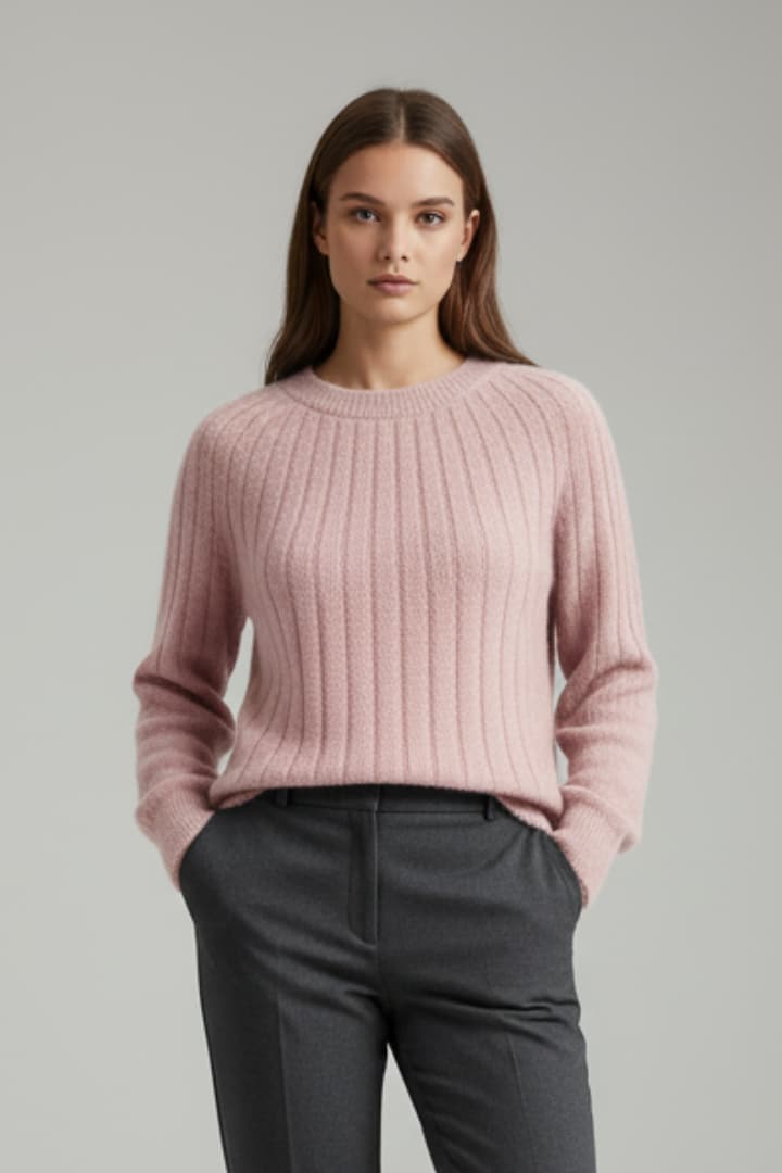 Women’s Ribbed Knit Jumper with Round Neck