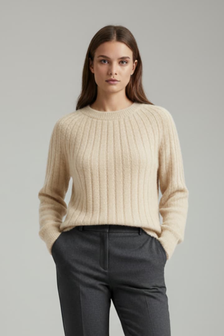 Women’s Ribbed Knit Jumper with Round Neck