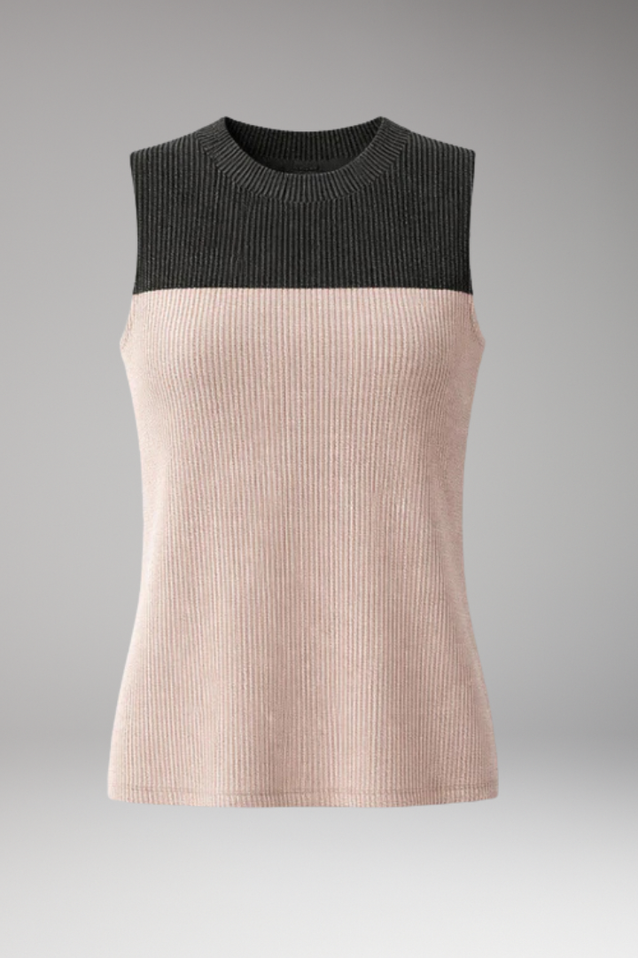 Women's Ribbed Top with Crew Neck and Side Pockets