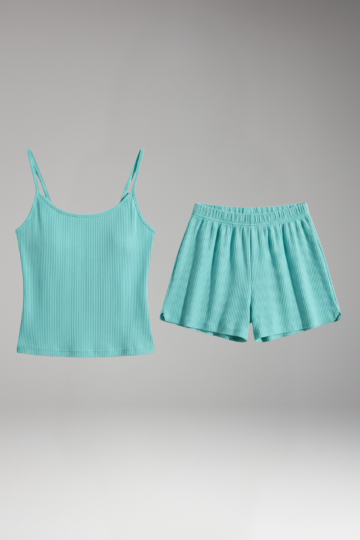 Women's Ribbed Two Piece Set with Tank Top and Shorts