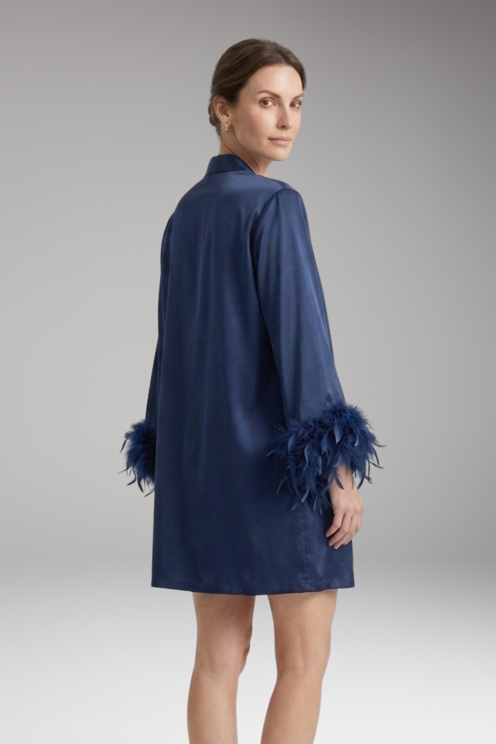 Women’s Robe with Feathered Trim and Open Front