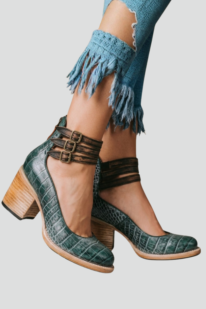 Women's Sandal Heels with Ankle Straps and Block Heels