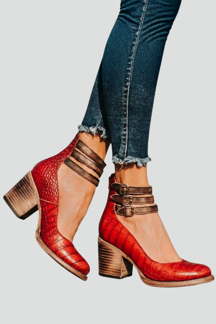 Women's Sandal Heels with Ankle Straps and Block Heels