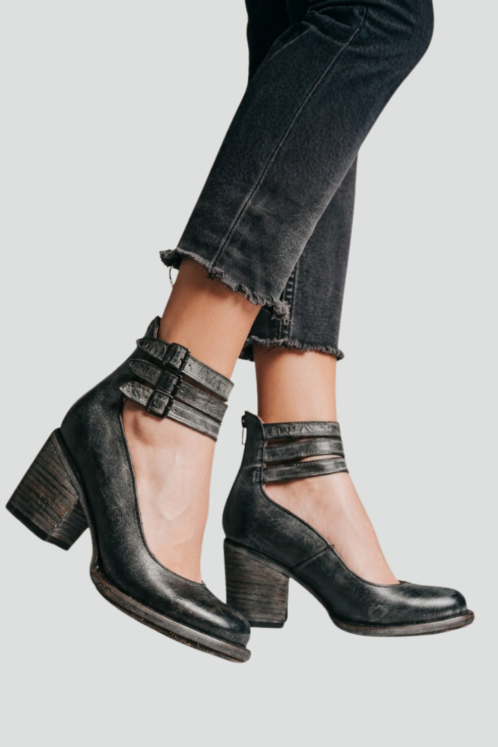Women's Sandal Heels with Ankle Straps and Block Heels