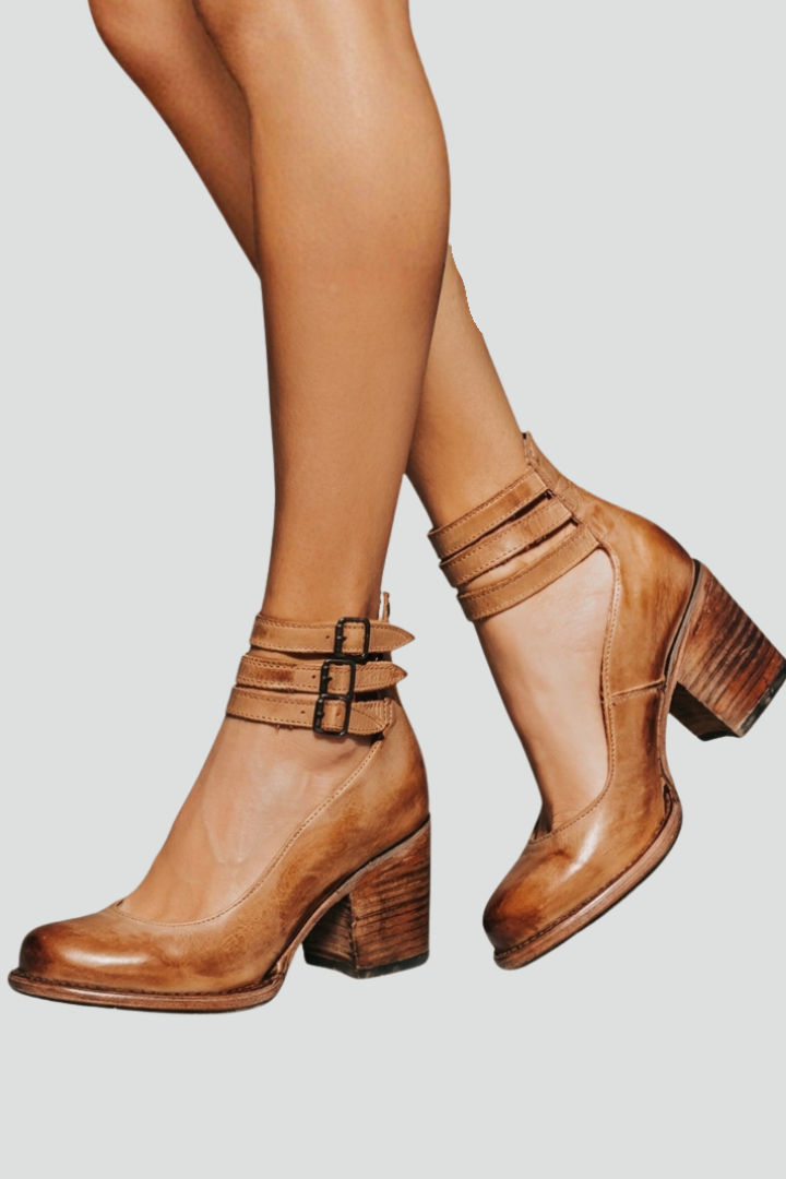 Women's Sandal Heels with Ankle Straps and Block Heels