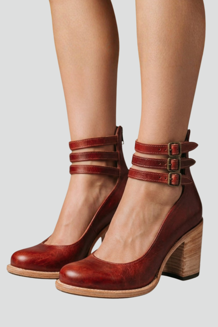 Women's Sandal Heels with Ankle Straps and Block Heels