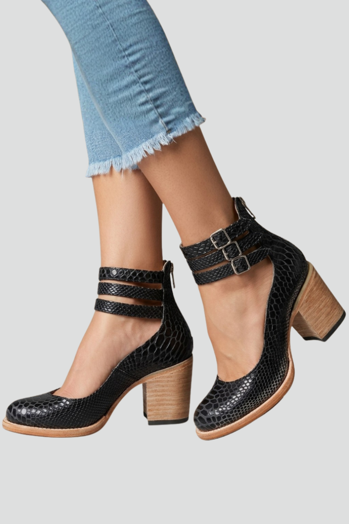 Women's Sandal Heels with Ankle Straps and Block Heels