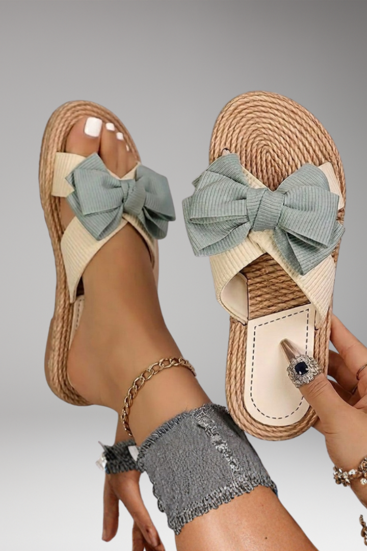 Women's Sandals with Decorative Bow and Slip-On Fastening