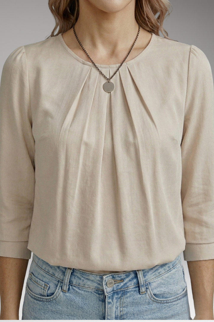 Women's Satin Blouse with Pleated Design and 3/4 Sleeves