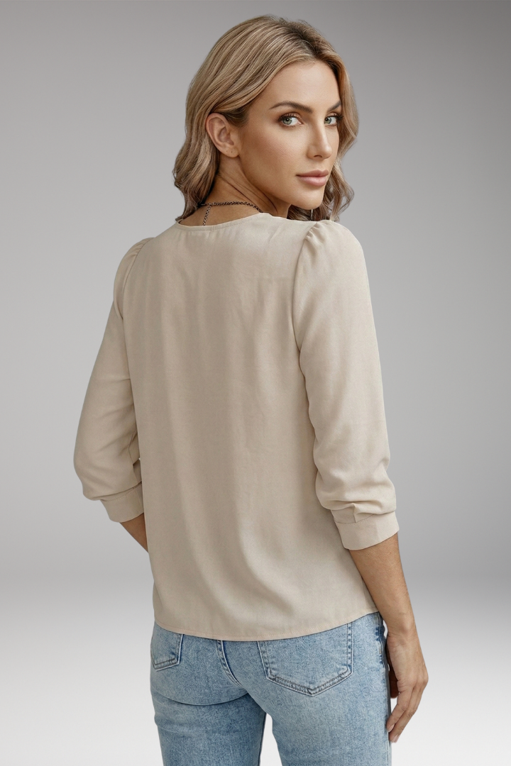 Women's Satin Blouse with Pleated Design and 3/4 Sleeves