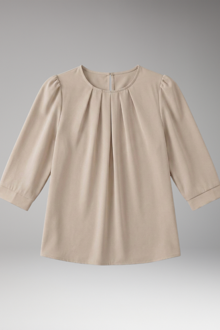 Women's Satin Blouse with Pleated Design and 3/4 Sleeves