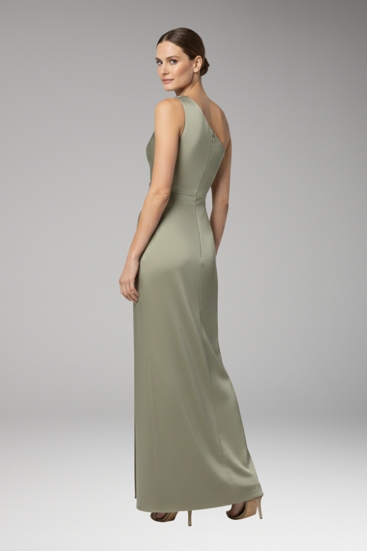 Women’s Satin Bridesmaid Dress with One Shoulder and Side Slit