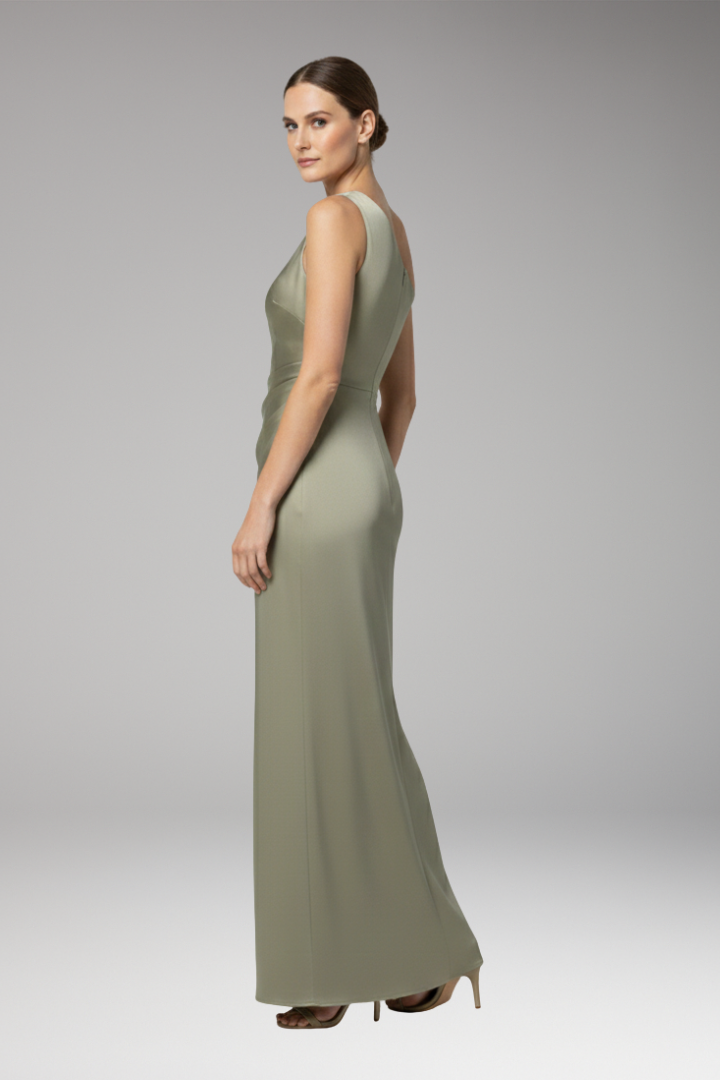 Women’s Satin Bridesmaid Dress with One Shoulder and Side Slit