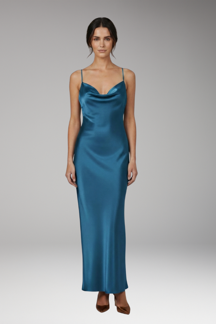 Women's Satin Dress with Adjustable Straps and Figure-Hugging Fit