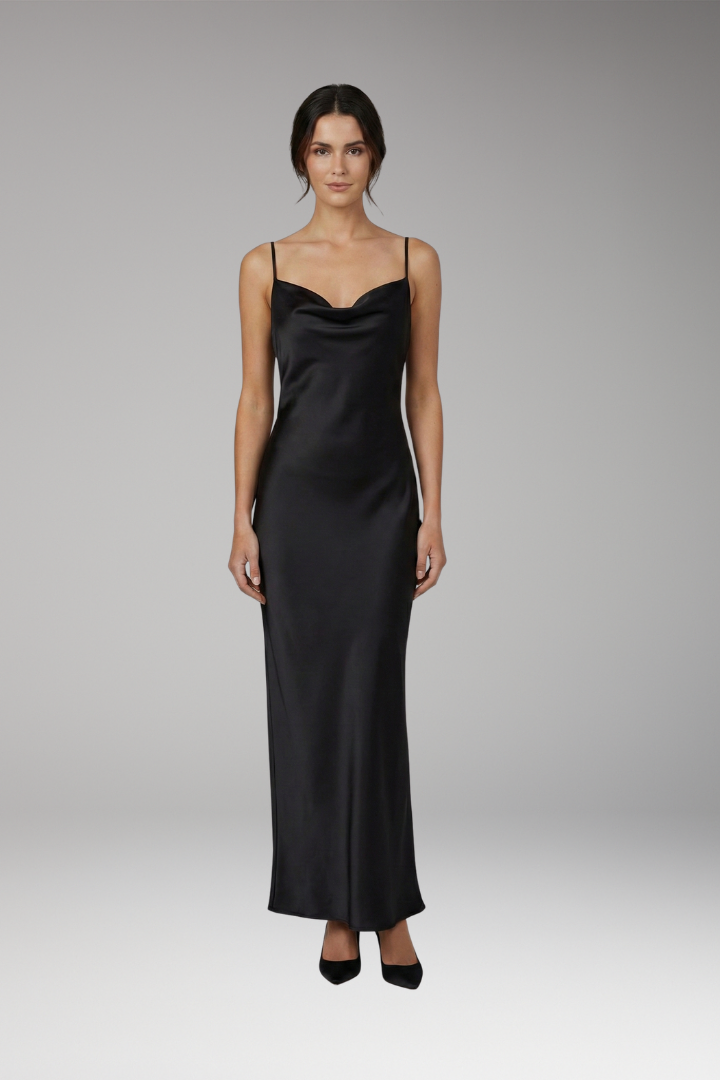 Women's Satin Dress with Adjustable Straps and Figure-Hugging Fit